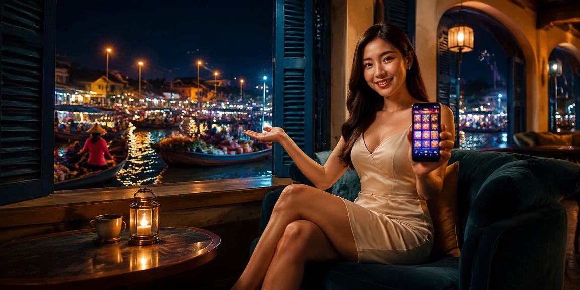 Người dùng Cần Thơ đọc điều khoản cá cược trên điện thoại trong quán cà phê